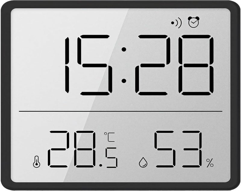 Ultra Thin Digital Wall Clock, LCD Display, Built-in Temperature and Humidity Sensors, Portable with Alarm Feature - Image 1