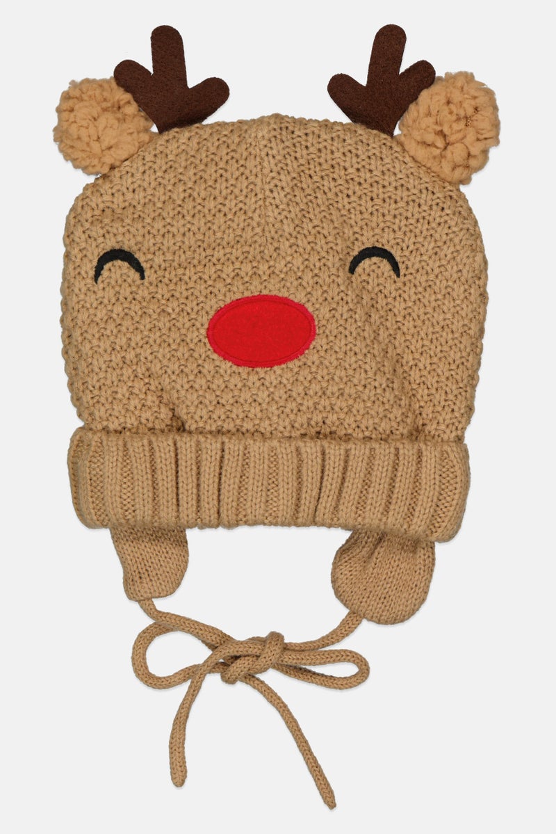 Cool Club Toddlers Boy Embroidered Beanie, Brown - Image 1