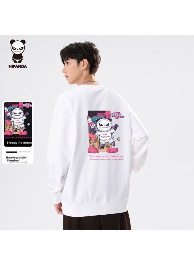 Hipanda Uni Sweatshirt, Autumn Space-themed Print, Trendy Loose-fit Casual Top, Men's White, 2XL - Image 1