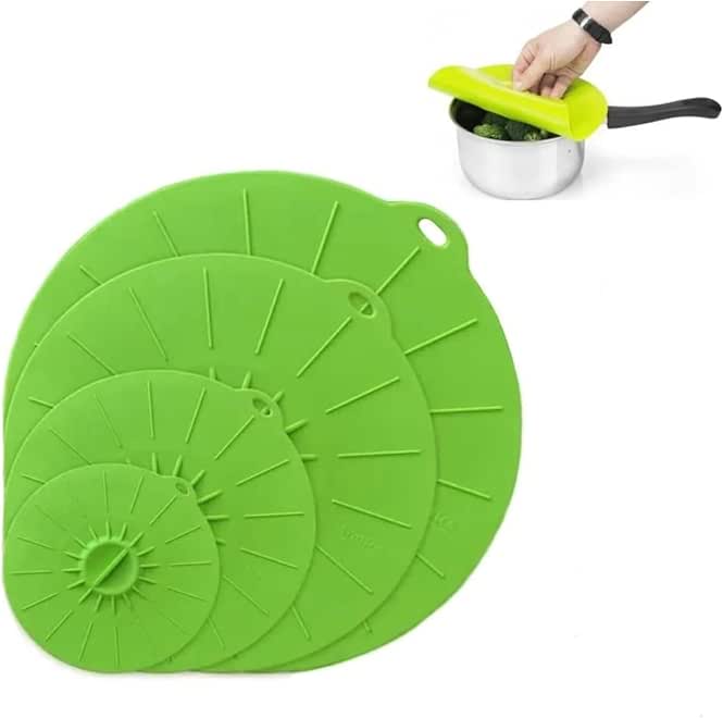 Silicone Lid Covers Set, Universal Fit for Pots, Pans, Cups, Bowls, Microwave, Fridge Safe, Kitchen Food Storage Covers (Green)
