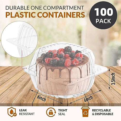 MFDSJ 100 Pack Disposable Plastic To Go Containers with Clear Lids, 6 x 6 Inch Hinged Top Square Clamshell Food Boxes for Salad, Dessert, Bakery Supplies - Image 2