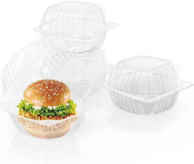 MFDSJ 100 Pack Disposable Plastic To Go Containers with Clear Lids, 6 x 6 Inch Hinged Top Square Clamshell Food Boxes for Salad, Dessert, Bakery Supplies - Image 1