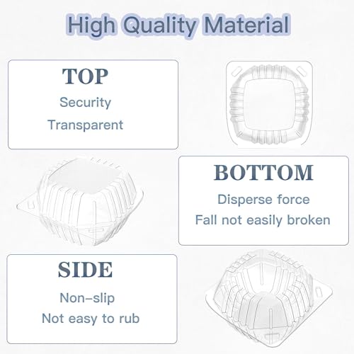 MFDSJ 100 Pack Disposable Plastic To Go Containers with Clear Lids, 6 x 6 Inch Hinged Top Square Clamshell Food Boxes for Salad, Dessert, Bakery Supplies - Image 3