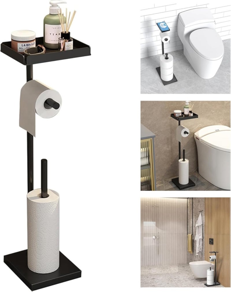Toilet Paper Holder, Tissue Paper Roll Dispenser Storage, Multifunction & Free-Standing Toilet Paper Holder, Durable Toilet Paper Holder, for 3-4 Rolls, Heavy Base, with Tray for Bathroom