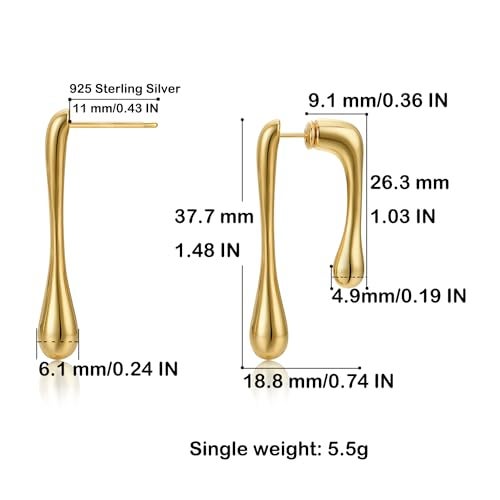 FRUMOS 14K Gold Plated Teardrop Earrings for Women Girls Dainty Waterdrop with 925 Sterling Silver Post gold statement earrings fall earrings(Waterdrop Gold) - Image 2