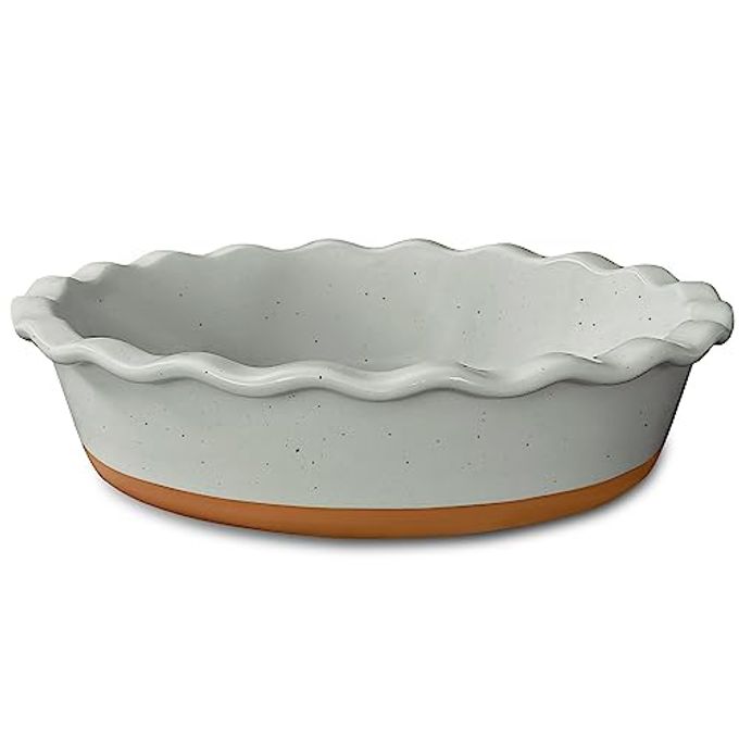 Mora Deep Fluted Ceramic Pie Dish for Apple Pie, Quiche, Tart - 9 inch - Modern Farmhouse Style Porcelain - Earl Grey