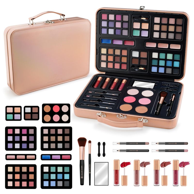 COLOR NYMPH Multipurpose Makeup Kits for Teens Girls, Travel Makeup Set Non-toxic, Makeup Gift for Women Teen, Eyeshadows Blushes Bronzer Highlighter Concealer Lipgloss Eyeliner Lipliner Brushes Gold Case - Image 1