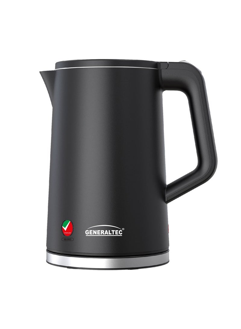Generaltec 1.7 Litre Stainless Steel with Heat Proof Plastic Body Cordless Electric Kettle,1500W, Stainless Steel Heating Element, GEK400B 1.7 L 1500 W GEK400B Black