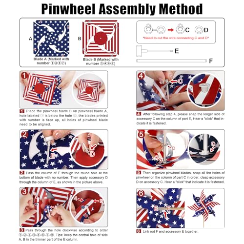 HOOSUN 12Pcs American Flag Patriotic Pinwheels for Yard and Garden,Red White and Blue Pinwheels Patriotic Decorations,Garden Wind Spinners Outdoor Veterans Day Decorations Pinwheel for Kids,Lawn,Patio - Image 5