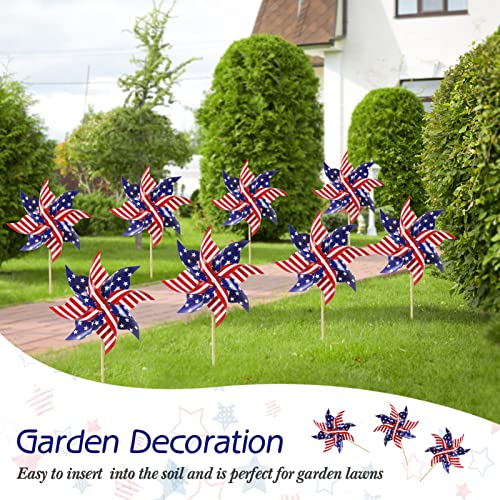 HOOSUN 12Pcs American Flag Patriotic Pinwheels for Yard and Garden,Red White and Blue Pinwheels Patriotic Decorations,Garden Wind Spinners Outdoor Veterans Day Decorations Pinwheel for Kids,Lawn,Patio - Image 2