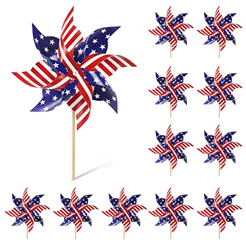 HOOSUN 12Pcs American Flag Patriotic Pinwheels for Yard and Garden,Red White and Blue Pinwheels Patriotic Decorations,Garden Wind Spinners Outdoor Veterans Day Decorations Pinwheel for Kids,Lawn,Patio - Image 1