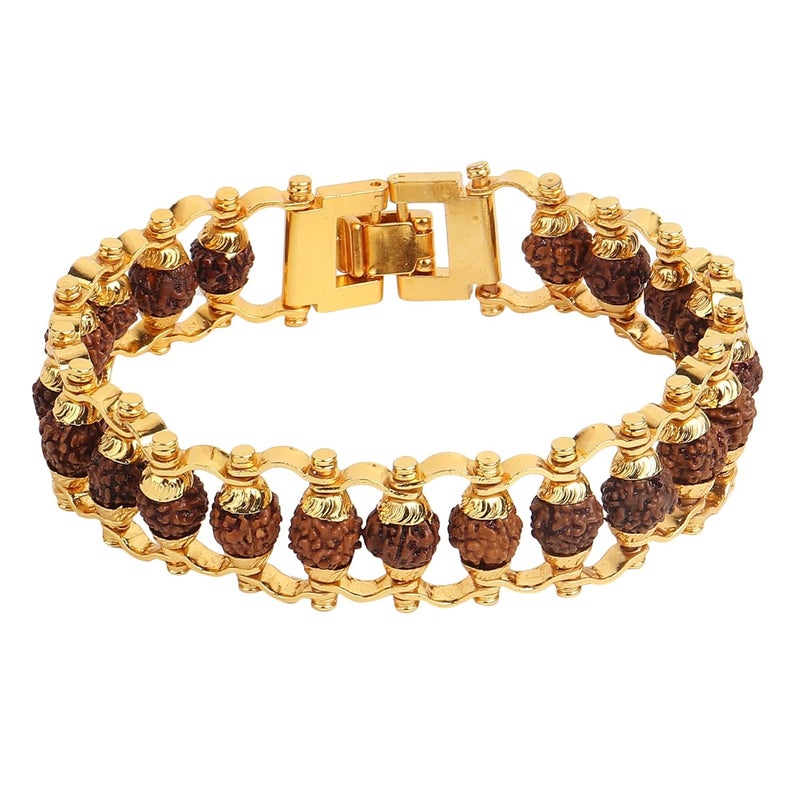 Divine Hindu Gold Plated Rudraksha Chain Bracelet | Lab Certified | 5 Mukhi Beads | Spiritual, Meditation, Energy | For Men & Women | Bead Size-6 MM - Image 1