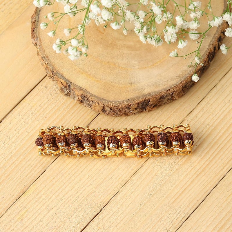 Divine Hindu Gold Plated Rudraksha Chain Bracelet | Lab Certified | 5 Mukhi Beads | Spiritual, Meditation, Energy | For Men & Women | Bead Size-6 MM - Image 4