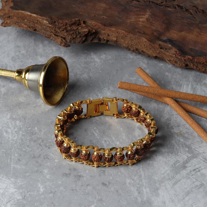 Divine Hindu Gold Plated Rudraksha Chain Bracelet | Lab Certified | 5 Mukhi Beads | Spiritual, Meditation, Energy | For Men & Women | Bead Size-6 MM - Image 2