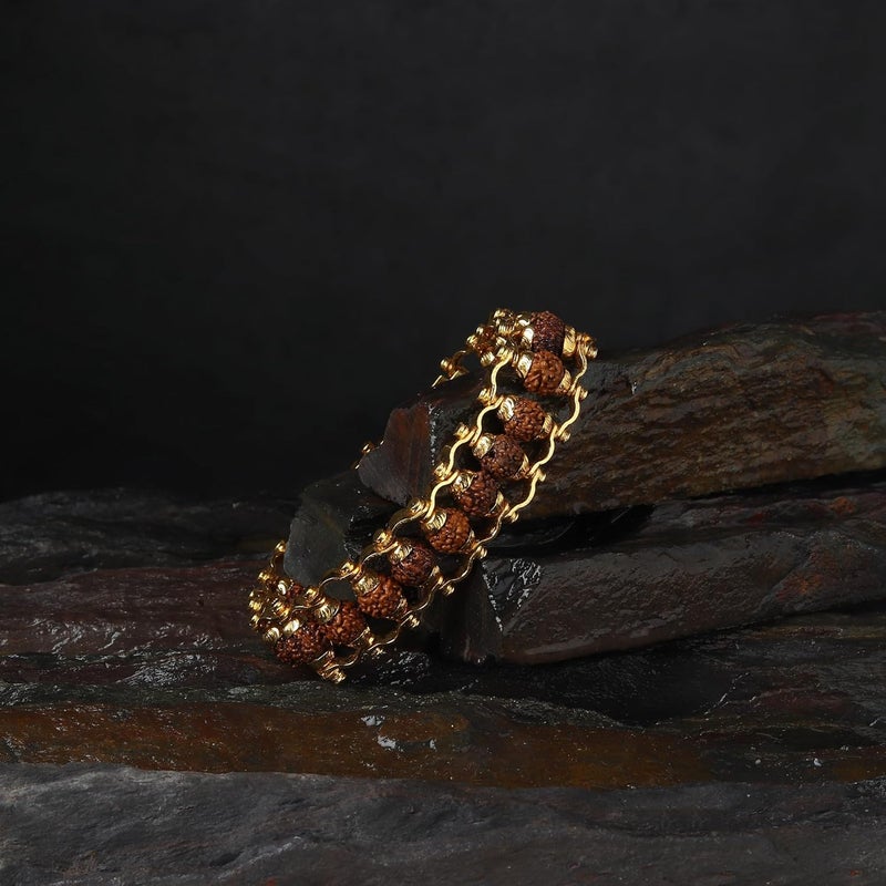 Divine Hindu Gold Plated Rudraksha Chain Bracelet | Lab Certified | 5 Mukhi Beads | Spiritual, Meditation, Energy | For Men & Women | Bead Size-6 MM - Image 3