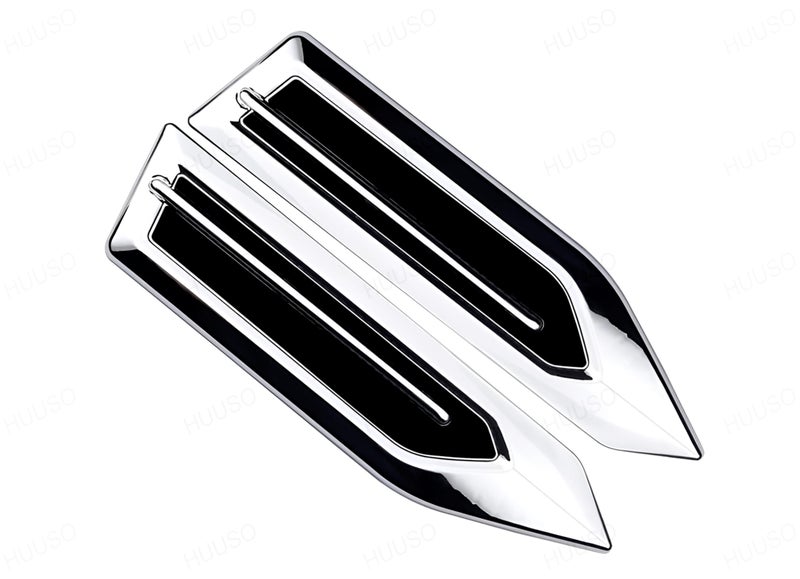 HUUSO 2 Pack Car Air Flow Vent Fender Trim XSL-002 Chrome and Black Car Styling Fender Decorative Aero Decal Sticker Exterior Accessory Compatible with All Cars - Image 1