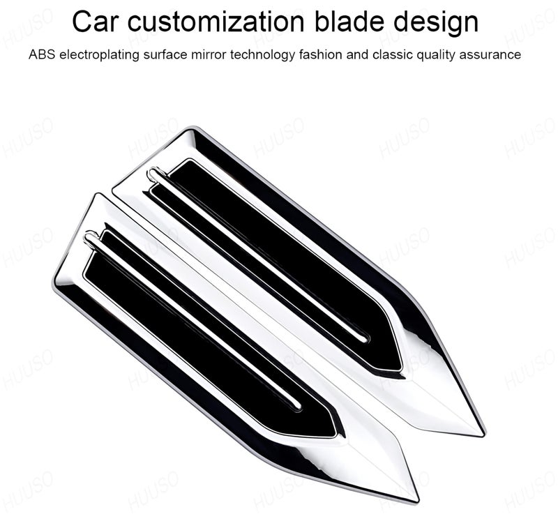 HUUSO 2 Pack Car Air Flow Vent Fender Trim XSL-002 Chrome and Black Car Styling Fender Decorative Aero Decal Sticker Exterior Accessory Compatible with All Cars - Image 2