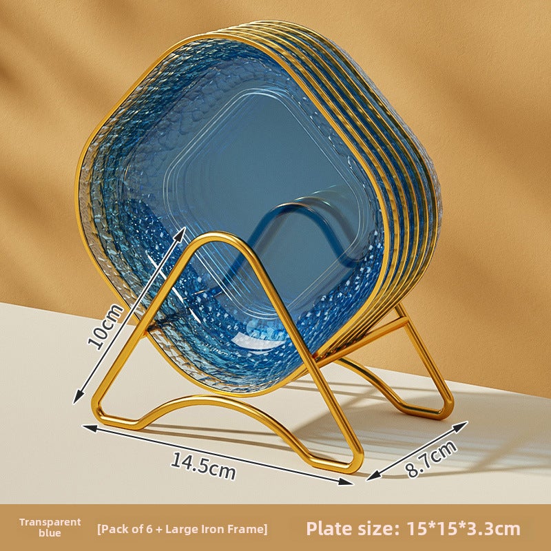 Premium Food-Grade Bone Dish for Dining6 dishes + gold rack [Transparent Blue]] 6 dishes + gold rack [Transparent Blue]]