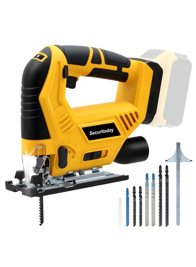 Securitoday Cordless Jig Saw Compatible with Dewalt 20V MAX Battery, 6 Variable Speed, 4 Orbital Settings, Bevel Angle (0°-45°), LED Light, Brushless Jigsaw for Straight/Curve/Bevel/Circle Cutting (Tool Only) - Image 1