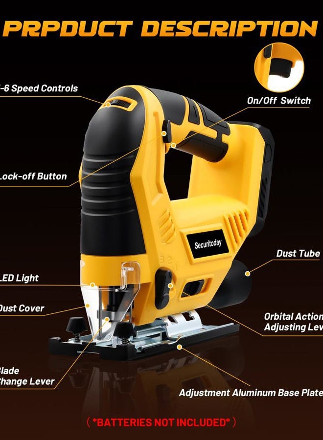 Securitoday Cordless Jig Saw Compatible with Dewalt 20V MAX Battery, 6 Variable Speed, 4 Orbital Settings, Bevel Angle (0°-45°), LED Light, Brushless Jigsaw for Straight/Curve/Bevel/Circle Cutting (Tool Only) - Image 4