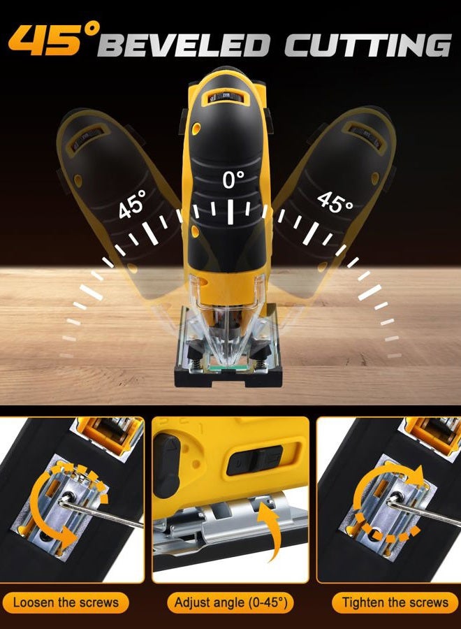 Securitoday Cordless Jig Saw Compatible with Dewalt 20V MAX Battery, 6 Variable Speed, 4 Orbital Settings, Bevel Angle (0°-45°), LED Light, Brushless Jigsaw for Straight/Curve/Bevel/Circle Cutting (Tool Only) - Image 2