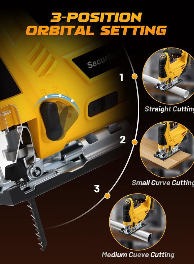 Securitoday Cordless Jig Saw Compatible with Dewalt 20V MAX Battery, 6 Variable Speed, 4 Orbital Settings, Bevel Angle (0°-45°), LED Light, Brushless Jigsaw for Straight/Curve/Bevel/Circle Cutting (Tool Only) - Image 5