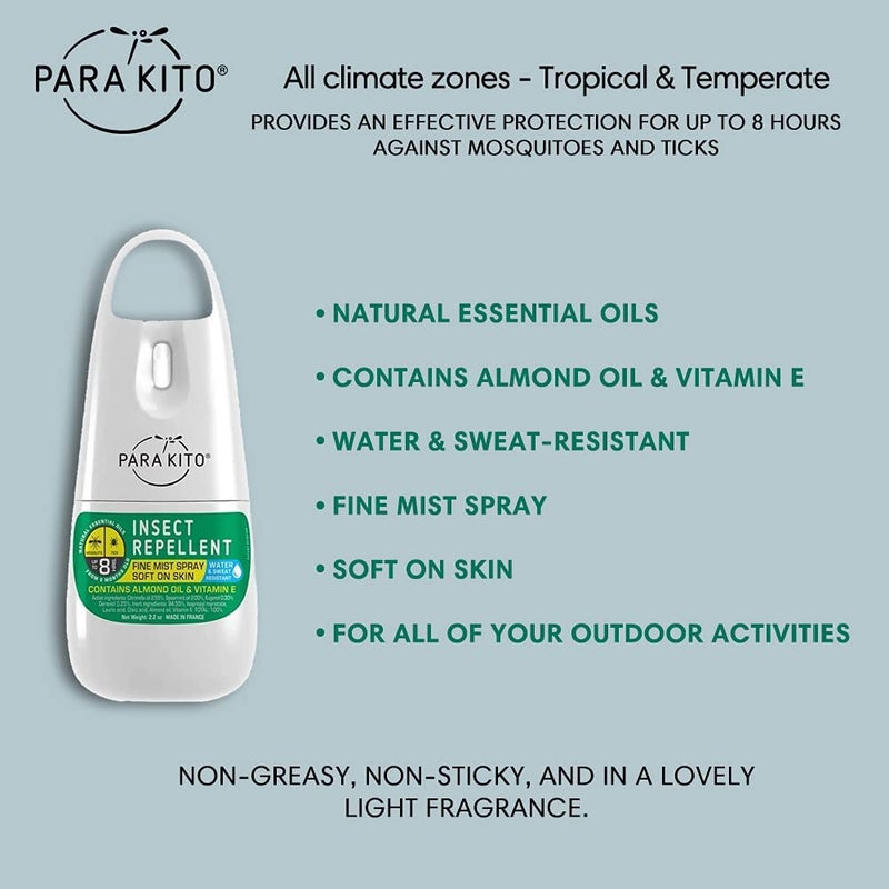 Para'Kito PARAKITO Mosquito, Ticks & Insect Spray- DEET Free, Citronella Essential Oil, Water & Sweat Resistant, Mosquito Bite Protection in Camping, Hiking, Travel Outdoor Activities (2.2oz (3 Pack)) - Image 2
