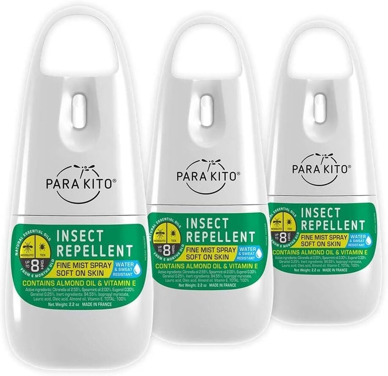 Para'Kito PARAKITO Mosquito, Ticks & Insect Spray- DEET Free, Citronella Essential Oil, Water & Sweat Resistant, Mosquito Bite Protection in Camping, Hiking, Travel Outdoor Activities (2.2oz (3 Pack)) - Image 1
