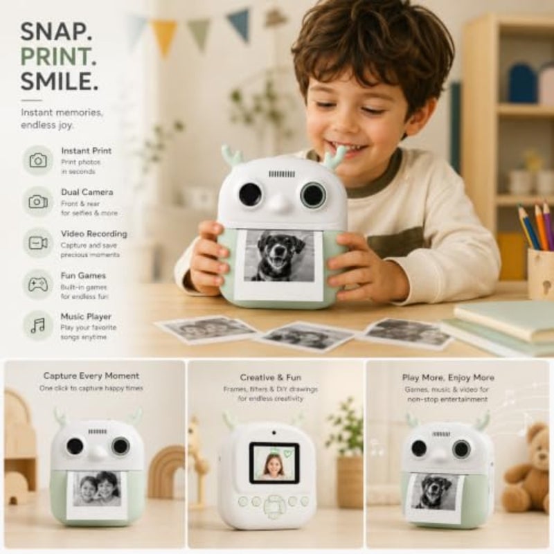 Mini Photo Printer Camera, Instant Print Portable Photo Printer, Dual Camera, Video Recording, Fun Games, Music, Creative Toy for Boys Gift - Image 3