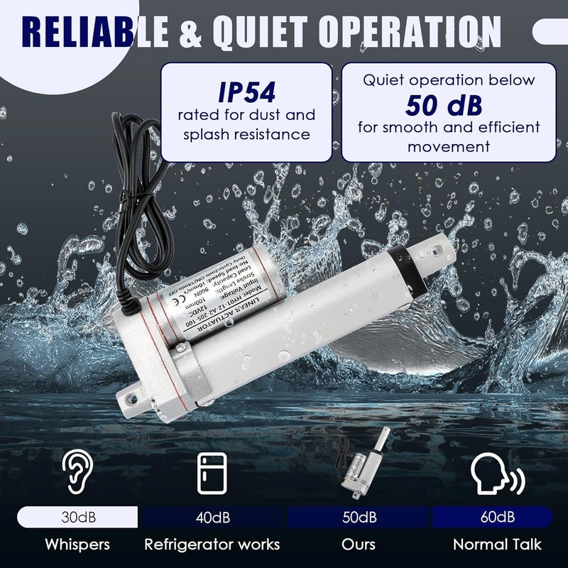 MAOPINER محرك خطي بجهد 12 فولت وطول 4 بوصات مع حامل تثبيت 900 نيوتن (202 رطل) أقصى رفع 10 مم/ثانية لكرسي الاسترخاء ورفع طاولة التلفاز وسرير التدليك والأريكة الكهربائية - Image 4