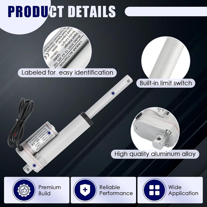 MAOPINER محرك خطي بجهد 12 فولت وطول 4 بوصات مع حامل تثبيت 900 نيوتن (202 رطل) أقصى رفع 10 مم/ثانية لكرسي الاسترخاء ورفع طاولة التلفاز وسرير التدليك والأريكة الكهربائية - Image 3