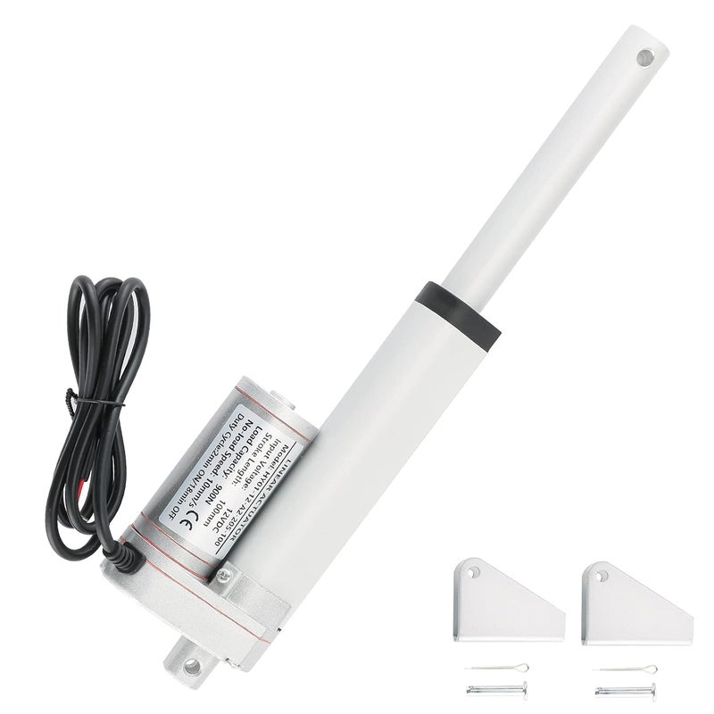 MAOPINER محرك خطي بجهد 12 فولت وطول 4 بوصات مع حامل تثبيت 900 نيوتن (202 رطل) أقصى رفع 10 مم/ثانية لكرسي الاسترخاء ورفع طاولة التلفاز وسرير التدليك والأريكة الكهربائية - Image 1