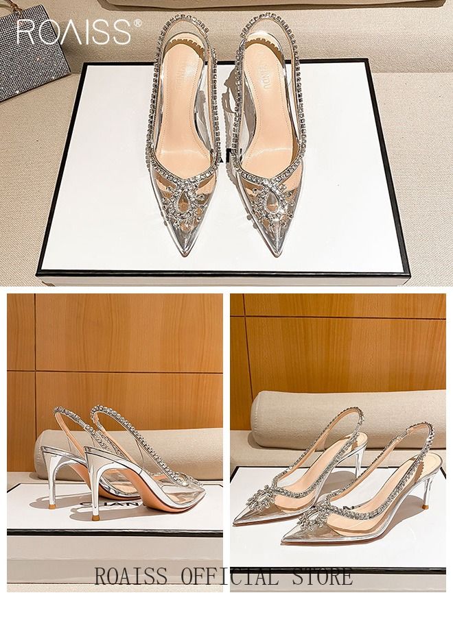 أحذية نسائية بكعب عالٍ من مادة PVC مزينة بأحجار ال...