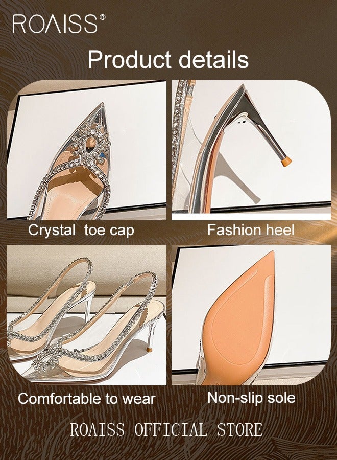 أحذية نسائية بكعب عالٍ من مادة PVC مزينة بأحجار ال...