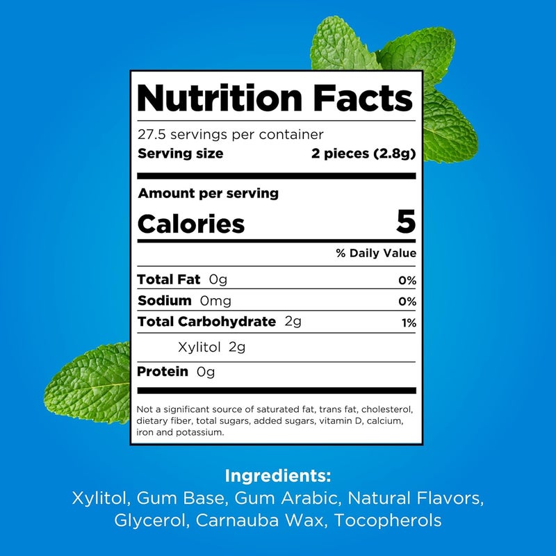 Pur علكة PUR | علكة خالية من الأسبارتام | 100% زيلتول | علكة بنكهة النعناع الطبيعي، 55 قطعة (عبوة من 1) - Image 2