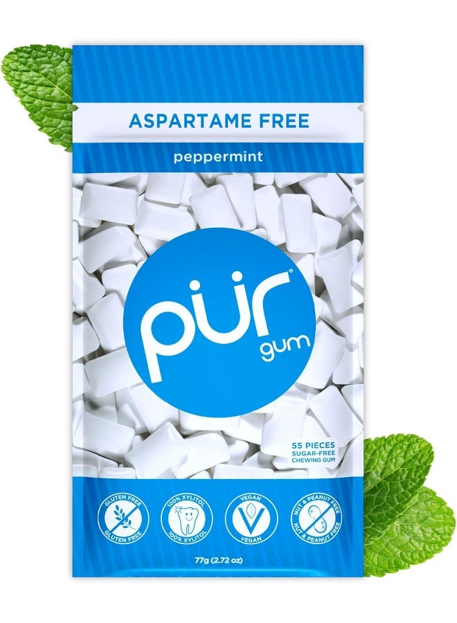 Pur علكة PUR | علكة خالية من الأسبارتام | 100% زيلتول | علكة بنكهة النعناع الطبيعي، 55 قطعة (عبوة من 1) - Image 1