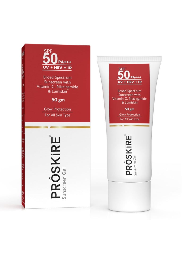 Proskire SPF 50 Road Spectrum Sunscreen Gel Suitable for All Skin Types With Vitamin C, Niacinamide & Lumiskin - Image 1