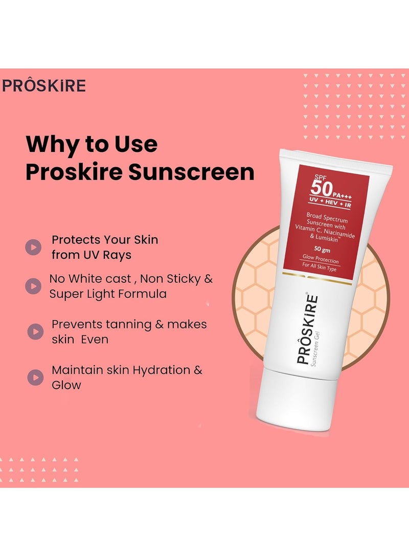 Proskire SPF 50 Road Spectrum Sunscreen Gel Suitable for All Skin Types With Vitamin C, Niacinamide & Lumiskin - Image 2