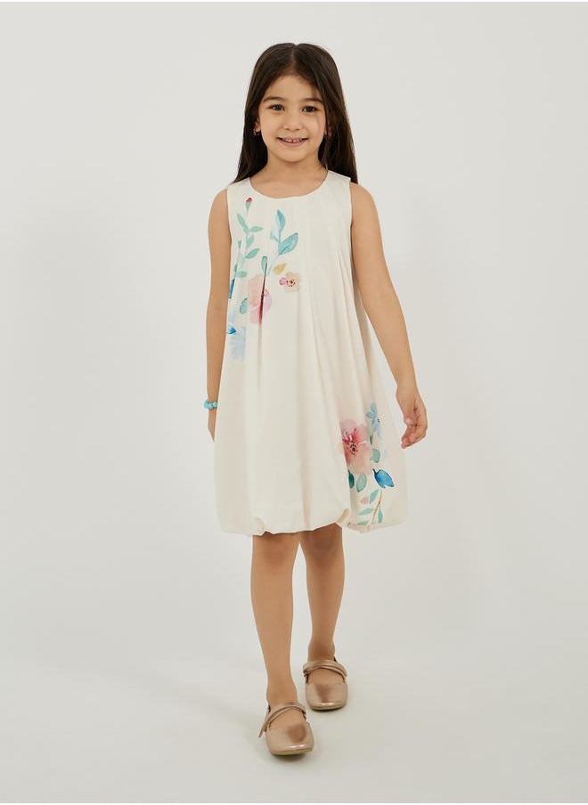 Styli Placement Print Balloon Hem Sleeveless Dress  - Image 1