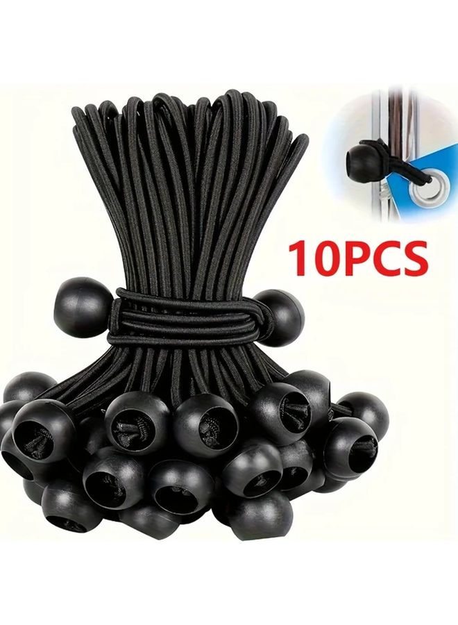 10pcs Black Heavy Duty Adjustable Bungee Cords With Plastic Balls For Camping - Image 2
