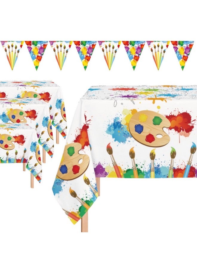 Oojami 3 Pack Artist Plastic Tablecloth 54" X108" With 2 Pennant Banners Ideal For Art Themed Party Supplies Artist Themed Birthday Party Decorations Artist Themed Painting Supplies Table Covers - Image 1