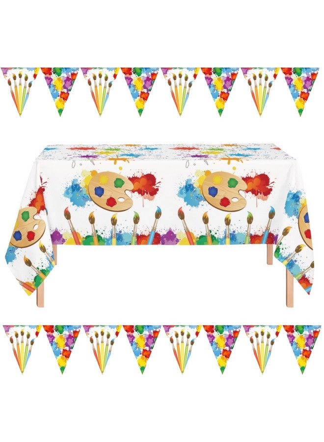 Oojami 3 Pack Artist Plastic Tablecloth 54" X108" With 2 Pennant Banners Ideal For Art Themed Party Supplies Artist Themed Birthday Party Decorations Artist Themed Painting Supplies Table Covers - Image 5