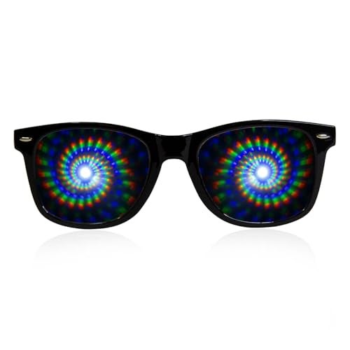 GloFX Black Frame Spiral Diffraction Glasses – Laser Etched for Hypnotic Spiral Light Effects, Flexible & Durable for Raves & Festivals - Image 2