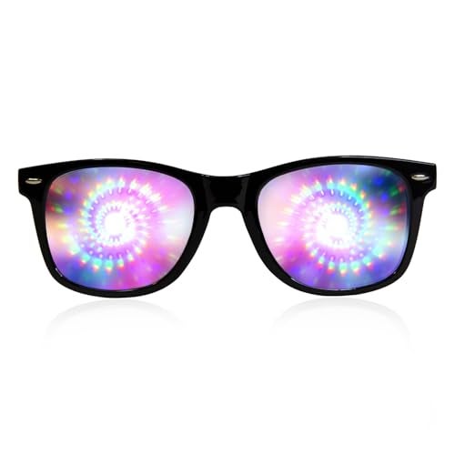 GloFX Black Frame Spiral Diffraction Glasses – Laser Etched for Hypnotic Spiral Light Effects, Flexible & Durable for Raves & Festivals - Image 1