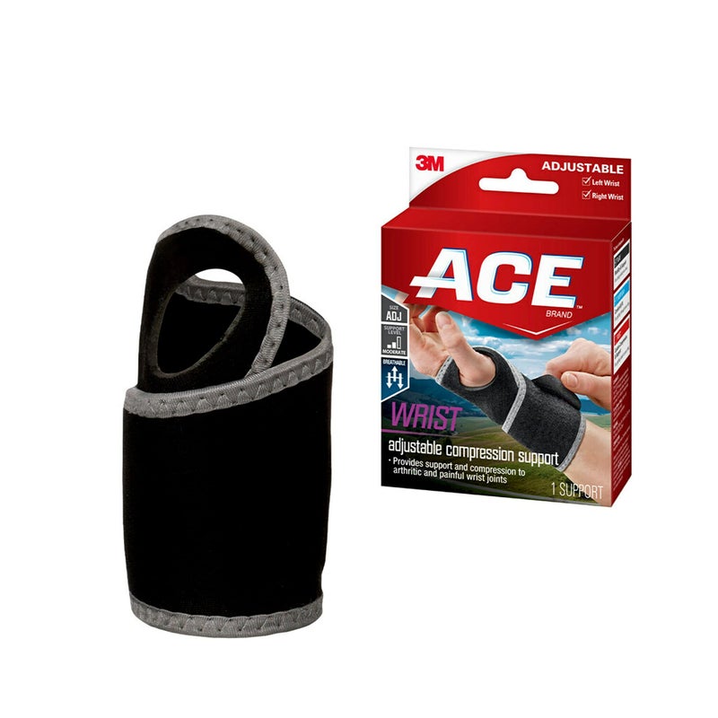 ACE Brand Adjustable Compression Wrist Support Moderate Support for Weak Sore or Injured Joints Wrist Support Conforms to Wrist One Size Fits Most