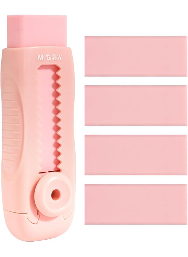erorex 4+1 Pack Sliding Rubber Erasers 4 Refill Not Easy To Break Soft Erasers Push Pull Large Pencil Erasers With Exquisite Plastic Sleeve For School Students Kids Office Home Supplies Pink  - Image 1