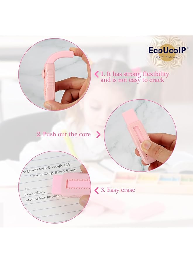 erorex 4+1 Pack Sliding Rubber Erasers 4 Refill Not Easy To Break Soft Erasers Push Pull Large Pencil Erasers With Exquisite Plastic Sleeve For School Students Kids Office Home Supplies Pink  - Image 2