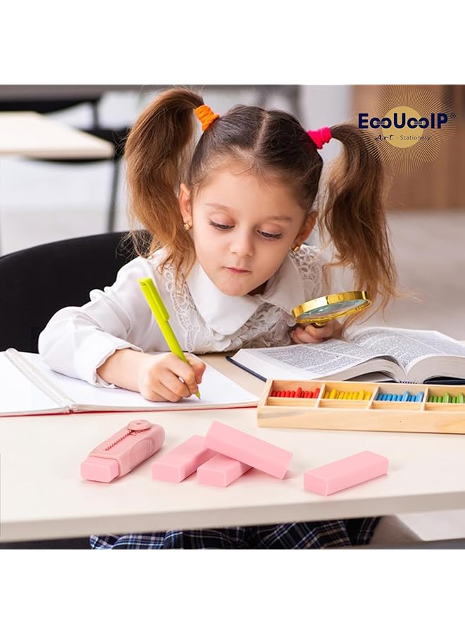 erorex 4+1 Pack Sliding Rubber Erasers 4 Refill Not Easy To Break Soft Erasers Push Pull Large Pencil Erasers With Exquisite Plastic Sleeve For School Students Kids Office Home Supplies Pink  - Image 5