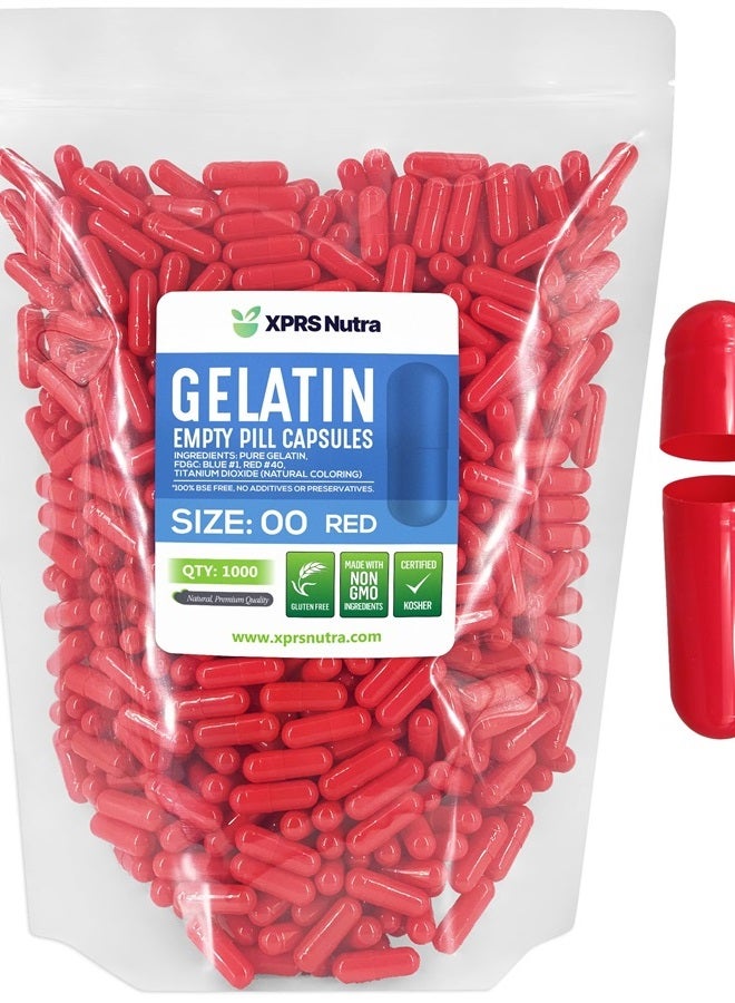 XPRS Nutra Size 00 Empty Capsules - 1000 Count Empty Gelatin Capsules - Empty Pill Capsules for DIY Capsule Filling - Fillable Pill Capsules Empty Gel Caps (Red) - Image 1