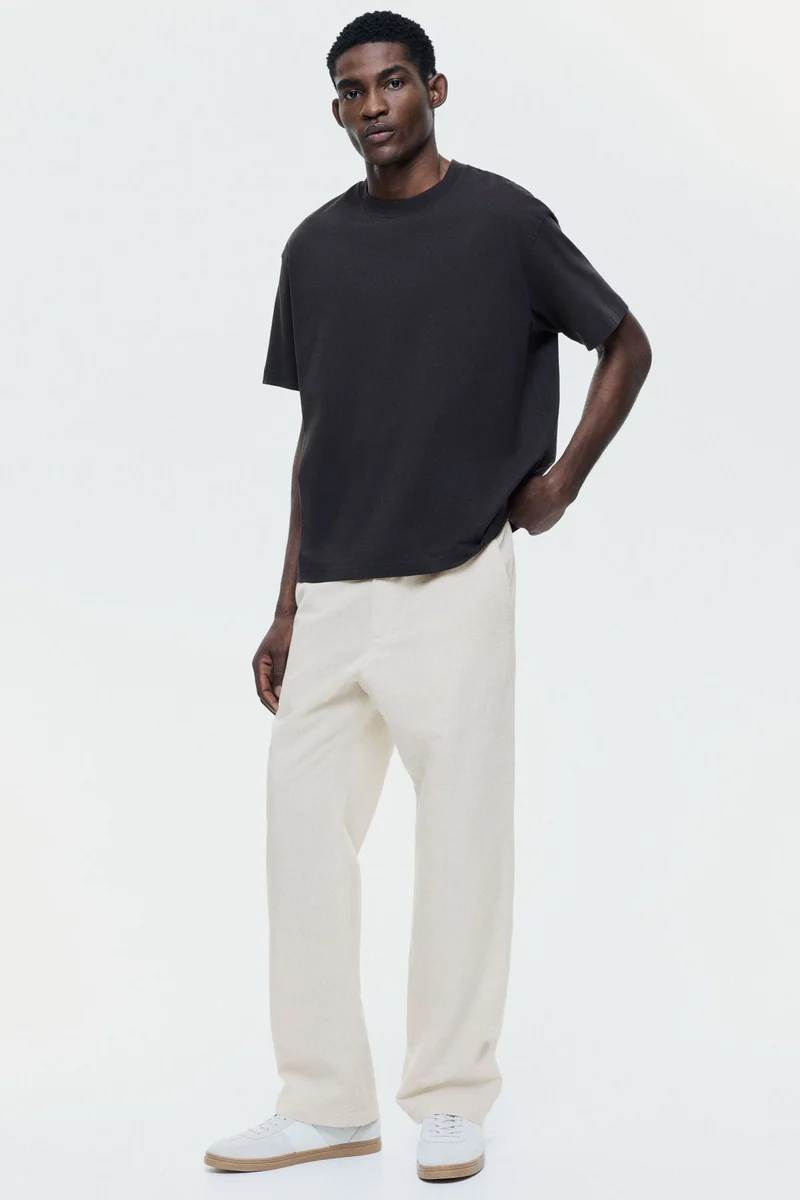 اتش اند ام بنطلون بقصّة عادية من مزيج الكتان